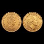 HOLLANDE, 2 x 10 Gulden en or, 1912 et 1925.

Lot...