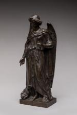 Antoine-Laurent DANTAN (1798-1878) Saint Raphael Bronze à patine brune. Porte...