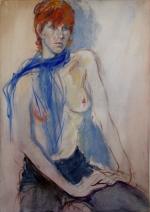 Murray STUART SMITH (1925-1998). Femme à demi nue au foulard...