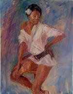 Murray STUART SMITH (1925-1998). Femme assise, une fleur dans les...