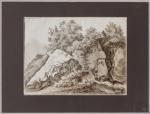 Jean-Baptiste TIERCE (1737-1794) Rochers anthropomorphes Lavis brun et gris sur...