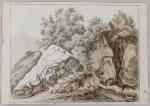 Jean-Baptiste TIERCE (1737-1794) Rochers anthropomorphes Lavis brun et gris sur...