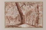 Bégnine GAGNERAUX (1756-1799) Sous-bois Lavis brun sur traits de crayon...