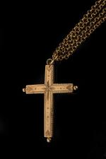 Collier à deux rangs de chaîne et croix pendentif en...