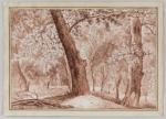 Bégnine GAGNERAUX (1756-1799) Sous-bois Lavis brun sur traits de crayon...