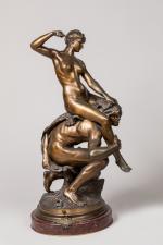 Édouard PEPIN (1842-1927) "Le joug" Bronze à patine médaille signé...