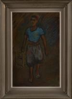 Ammar FARHAT (1911-1987). 
Jeune homme à l'oiseau. 
Huile sur toile...