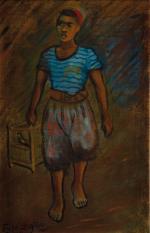 Ammar FARHAT (1911-1987). 
Jeune homme à l'oiseau. 
Huile sur toile...