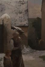 Henry LEROLLE (1848-1929). 
Paysannes au village l'hiver. 
Huile sur toile...