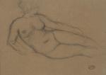 Aristide MAILLOL (1861-1944). Nu féminin allongé. Fusain, cachet de l'artiste...
