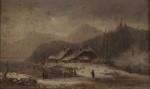 Anton DOLL (1826-1887). Paysages d'hiver animés. Deux huiles sur panneaux...