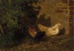 Henri Joseph HARPIGNIES (1819-1916). 
Coq et poule. 
Huile sur panneau...