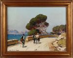Gustave VIDAL (1895-1966). 
"Route en Corniche, Côte d'Azur". 
Huile sur...