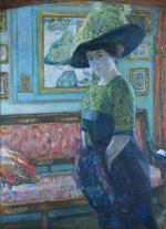 Augustin CARRERA (1878-1952). Portrait d'élégante au chapeau. Huile sur toile...