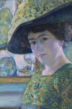 Augustin CARRERA (1878-1952). Portrait d'élégante au chapeau. Huile sur toile...