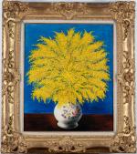 Moïse KISLING (1891-1953). Bouquet de mimosas. Huile sur toile. Signée...