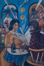 Jenö REMSEY (1885-1980). 
Café parisien. 
Huile sur carton signée, située...
